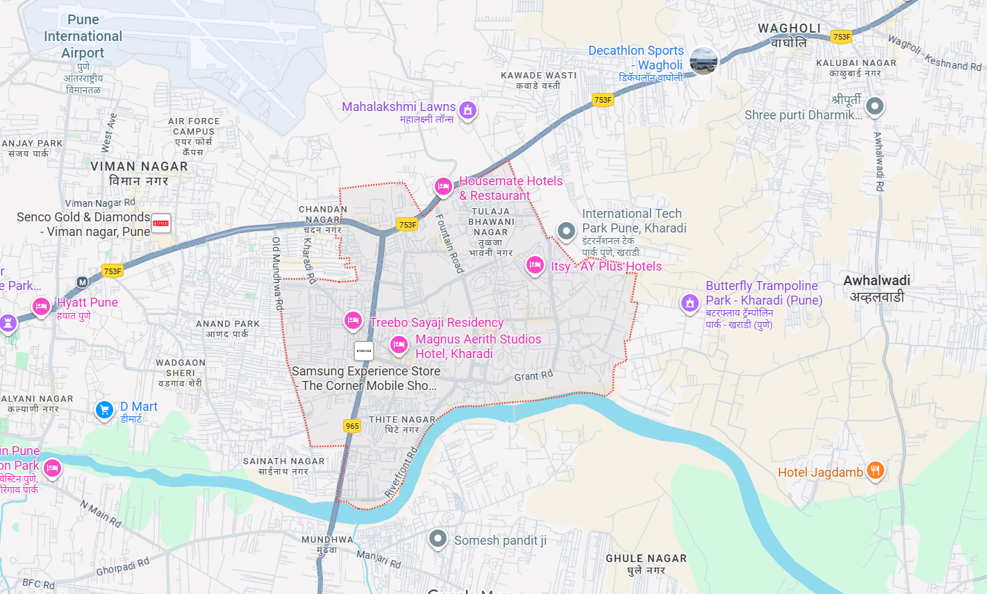 Location Map of Gera’s Garden in The SKY Phase I, East Kharadi Pune